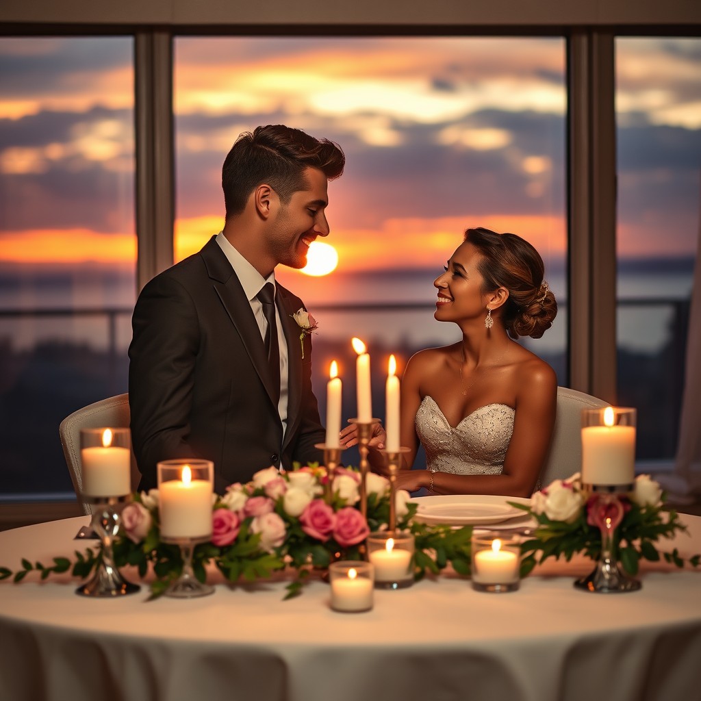 A romantic anniversary scene featuring a couple celebrating their special day