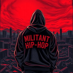 A striking drawing of a man standing with his back to the viewer against a backdrop of a desolate, ruined city