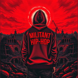 A striking drawing of a man standing with his back to the viewer against a backdrop of a desolate, ruined city