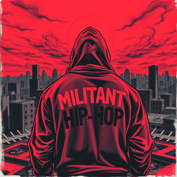 A powerful drawing of a man with his back to the viewer, set against the backdrop of a devastated cityscape