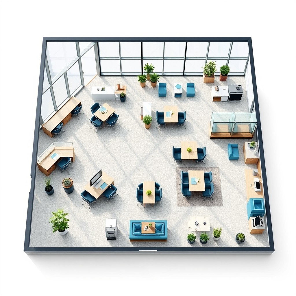 3D Modern Office Layout: Spacious & Bright