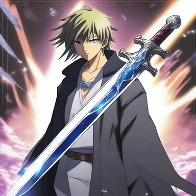 In the anime, the protagonist possesses a crystallized sword with extraordinary powers.