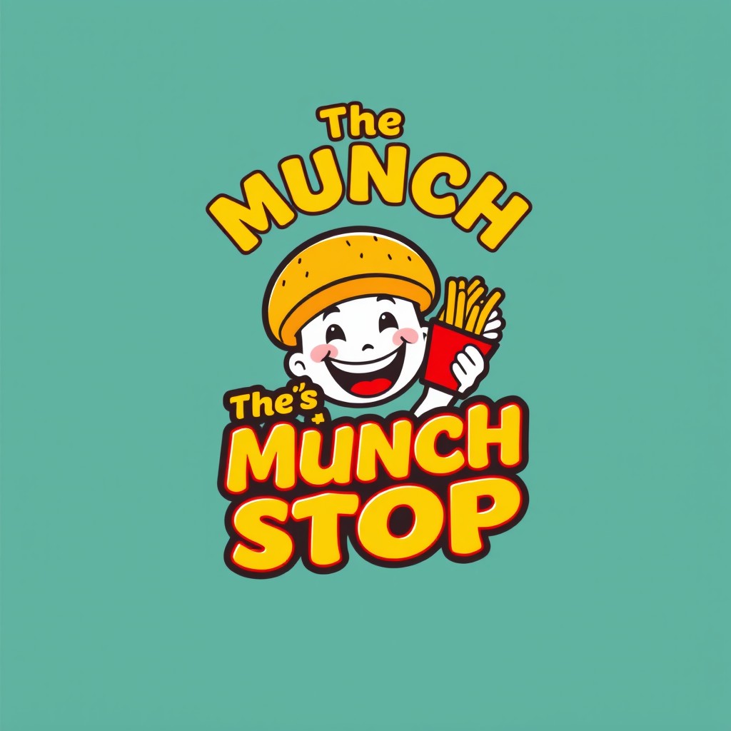 A vibrant and inviting logo design for 'The Munch Stop', featuring bold and playful typography