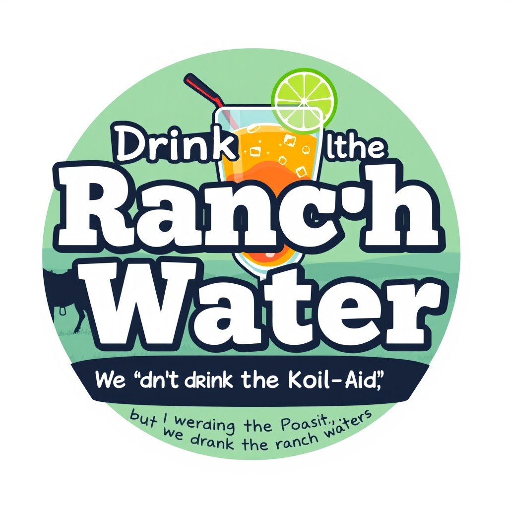 A colorful and eye-catching logo design for a podcast titled 'Drinking the Ranch Water'