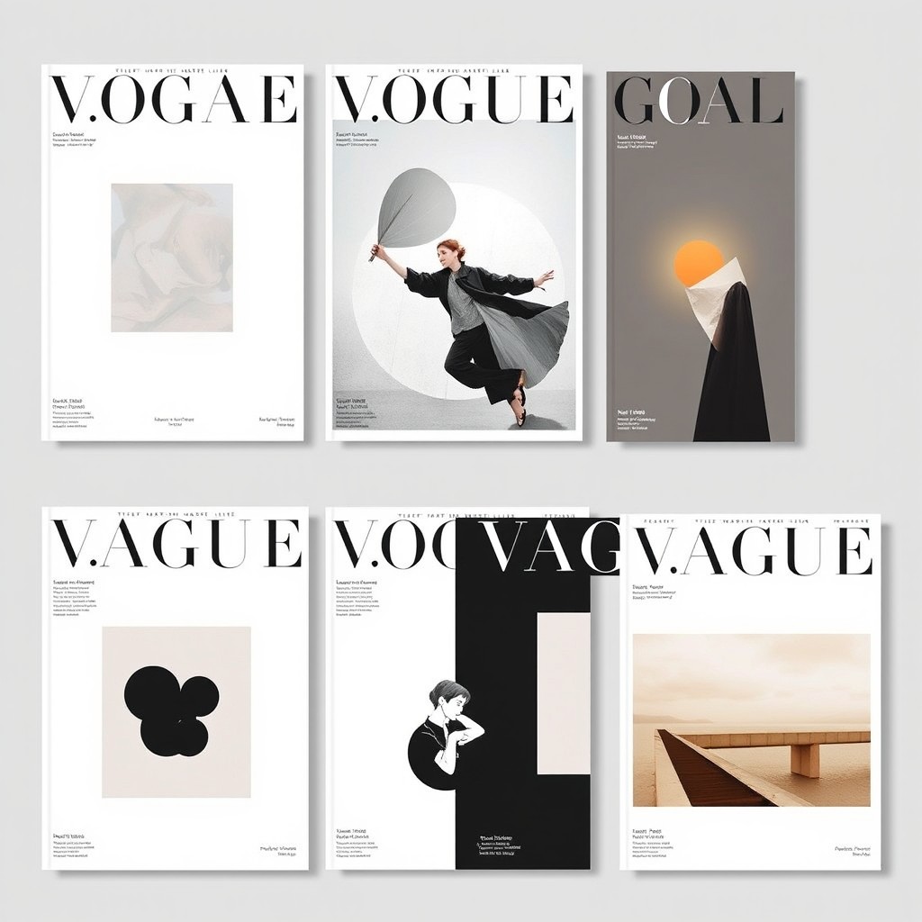 A series of minimalist magazine covers that showcase a clean and modern aesthetic