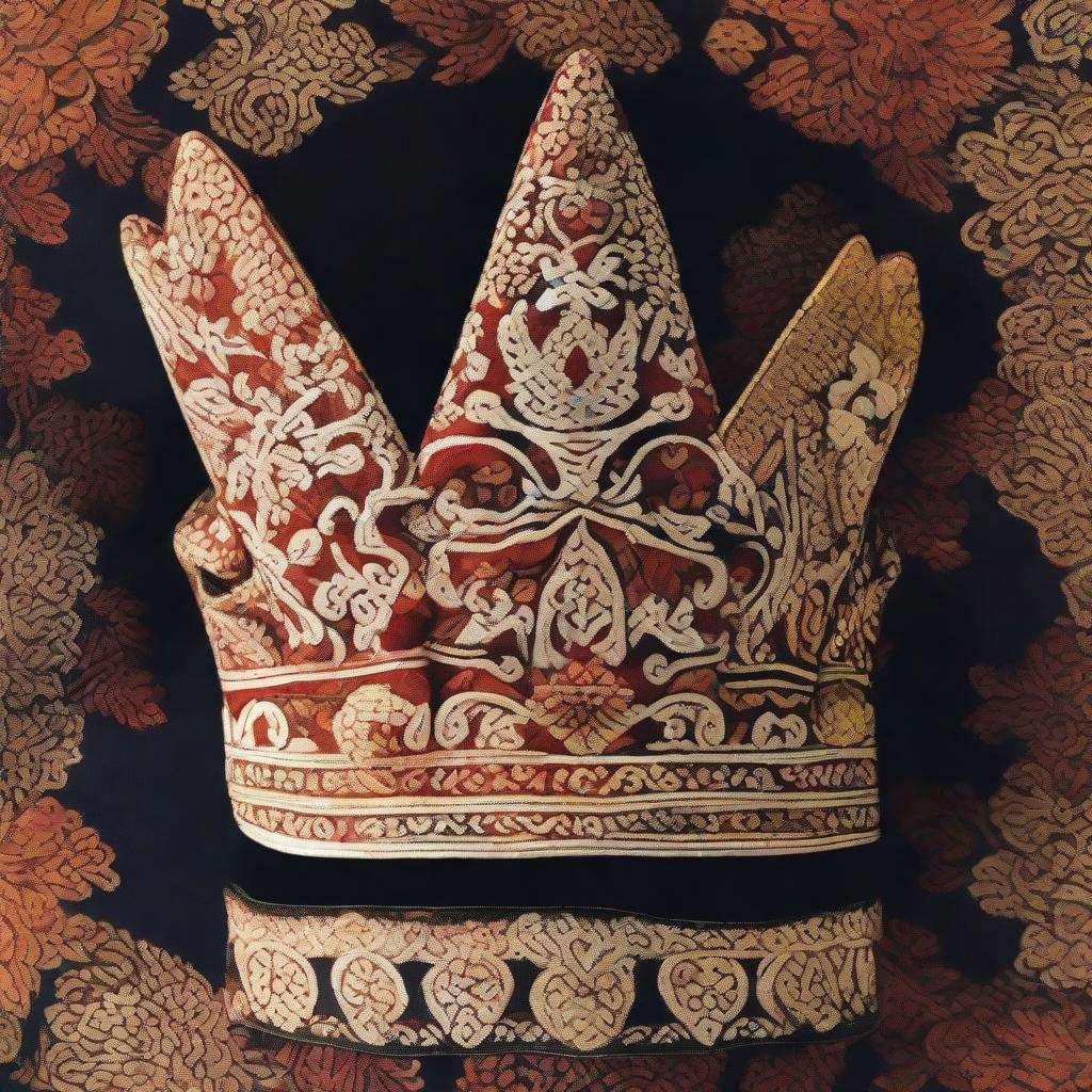 A finely detailed image of a Blangkon, traditional Javanese headgear often made of batik cloth.