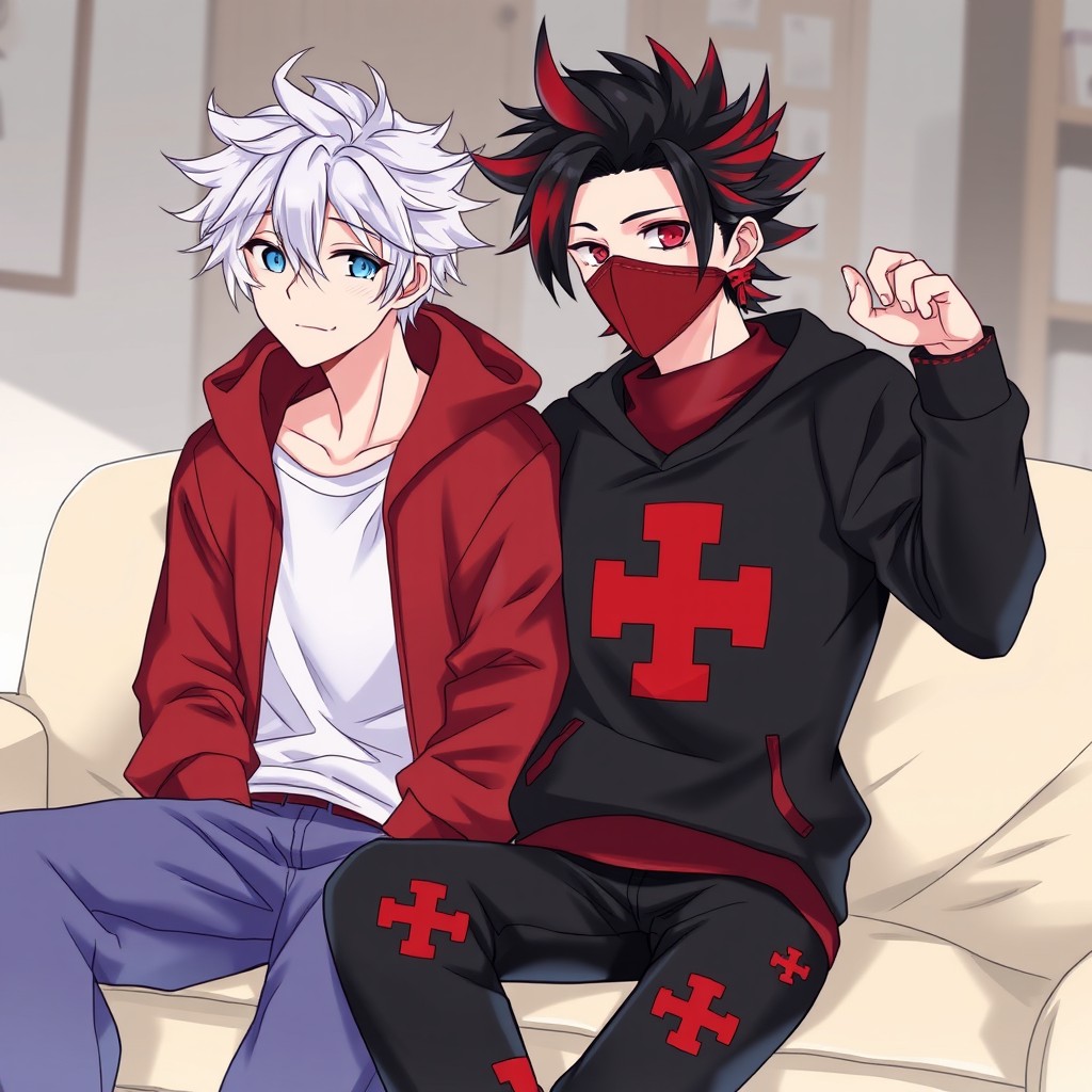A dynamic scene featuring two anime guys