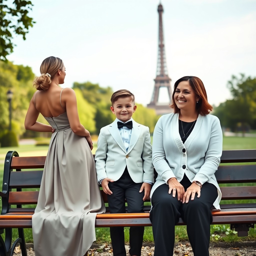 A beautiful outdoor scene featuring a proud woman on the left, wearing an elegant dress, with her back straight and posture confident