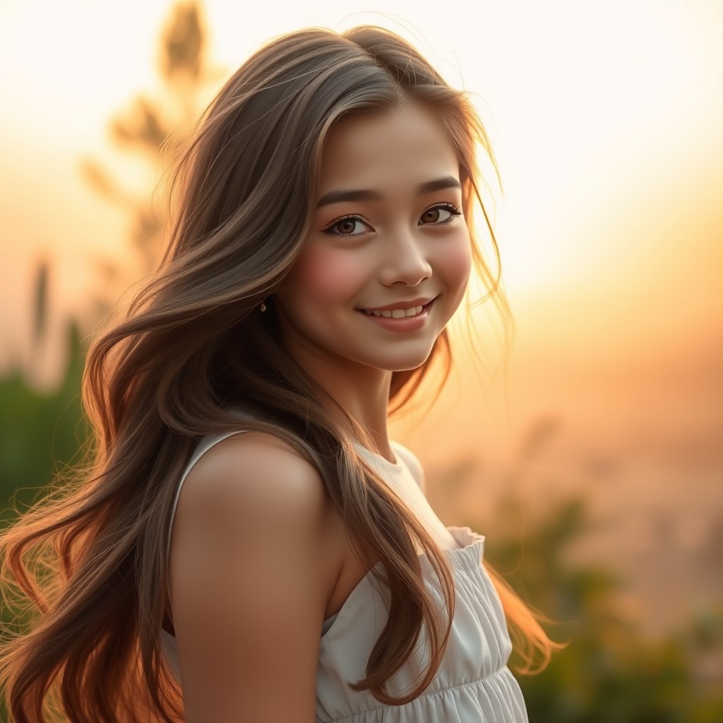 A beautiful girl with a stunning, gentle appearance, showcasing her charming personality