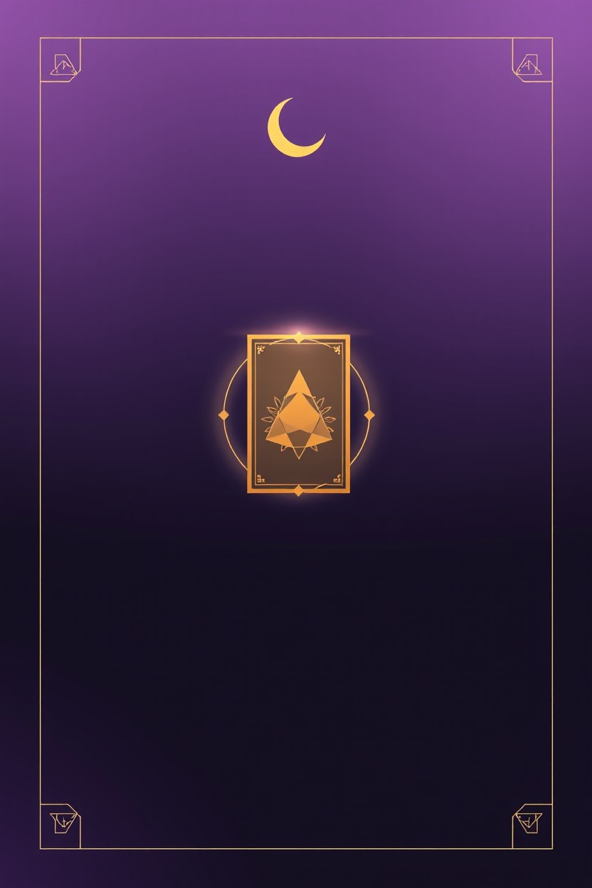 A minimalist cover design for a spiritual tarot book featuring a dark background with a gradient of violet and black