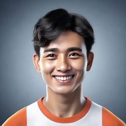 A 3D realistic portrait of a 24-year-old Indonesian youth, displaying vibrant youthfulness and spirited vitality.