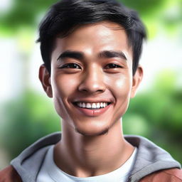 A 3D realistic portrait of a 24-year-old Indonesian youth, displaying vibrant youthfulness and spirited vitality.