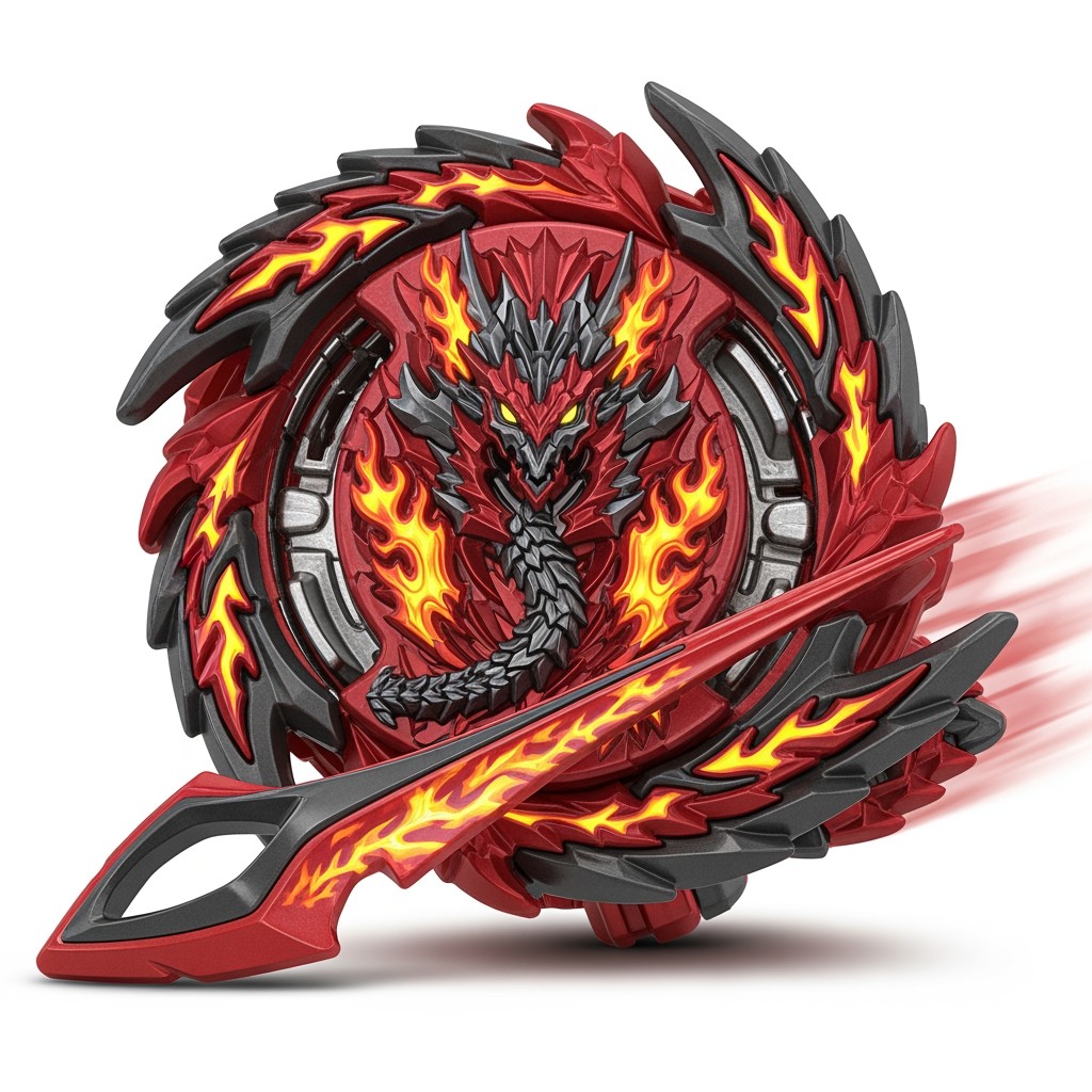 A fierce and striking dragon-type Beyblade named 'Hellfire Dragon Evolution' 2A'
