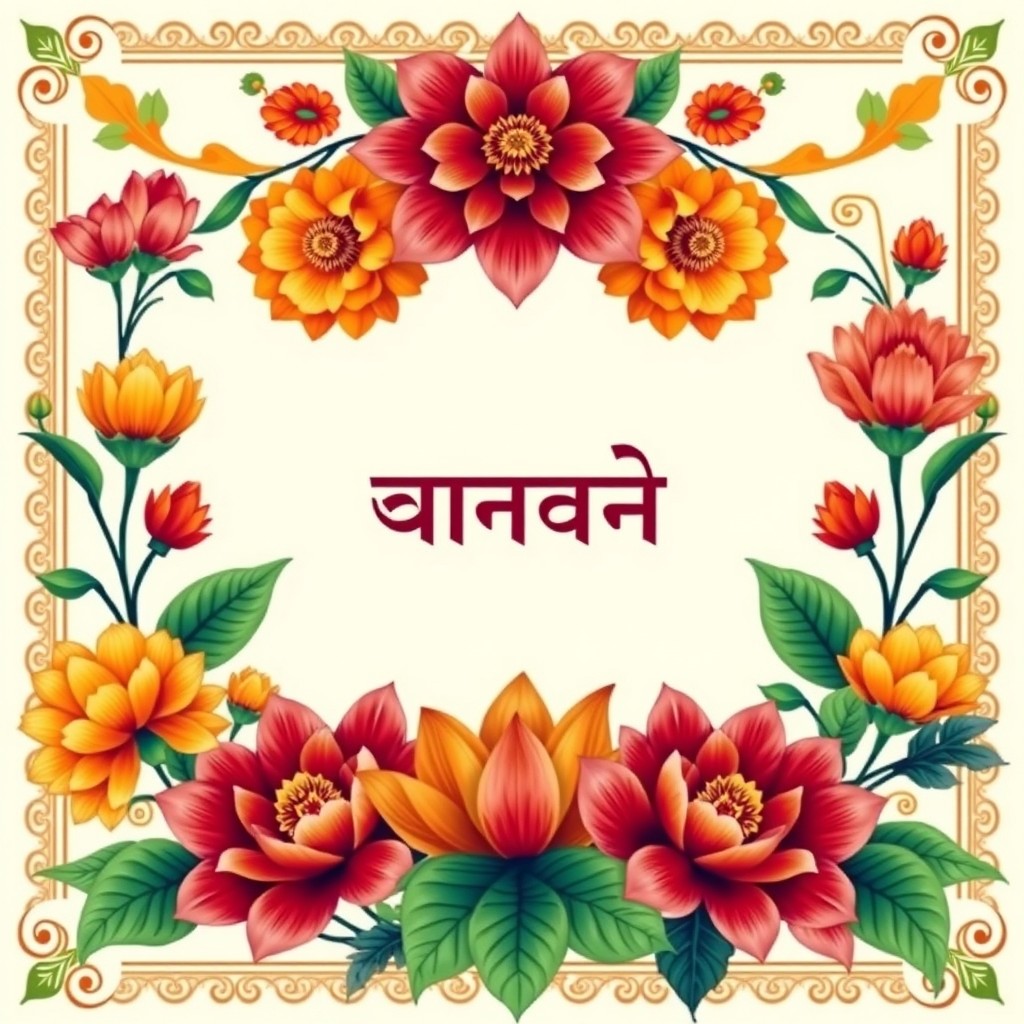 A beautiful and intricate flower design and pattern border for a traditional Hindi project cover page