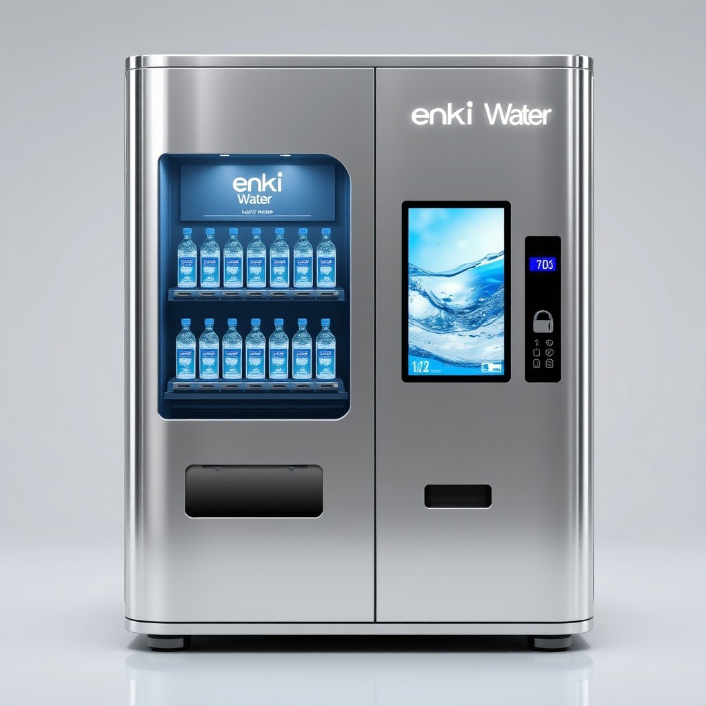 A sleek and modern water vending machine designed to showcase advanced technology