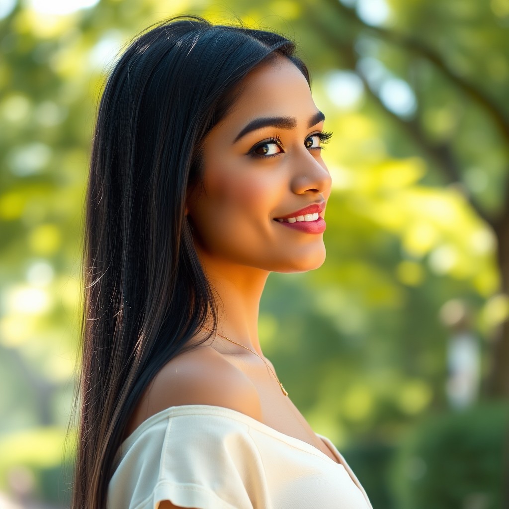 A stunning 23-year-old Indian woman captured in a profile picture