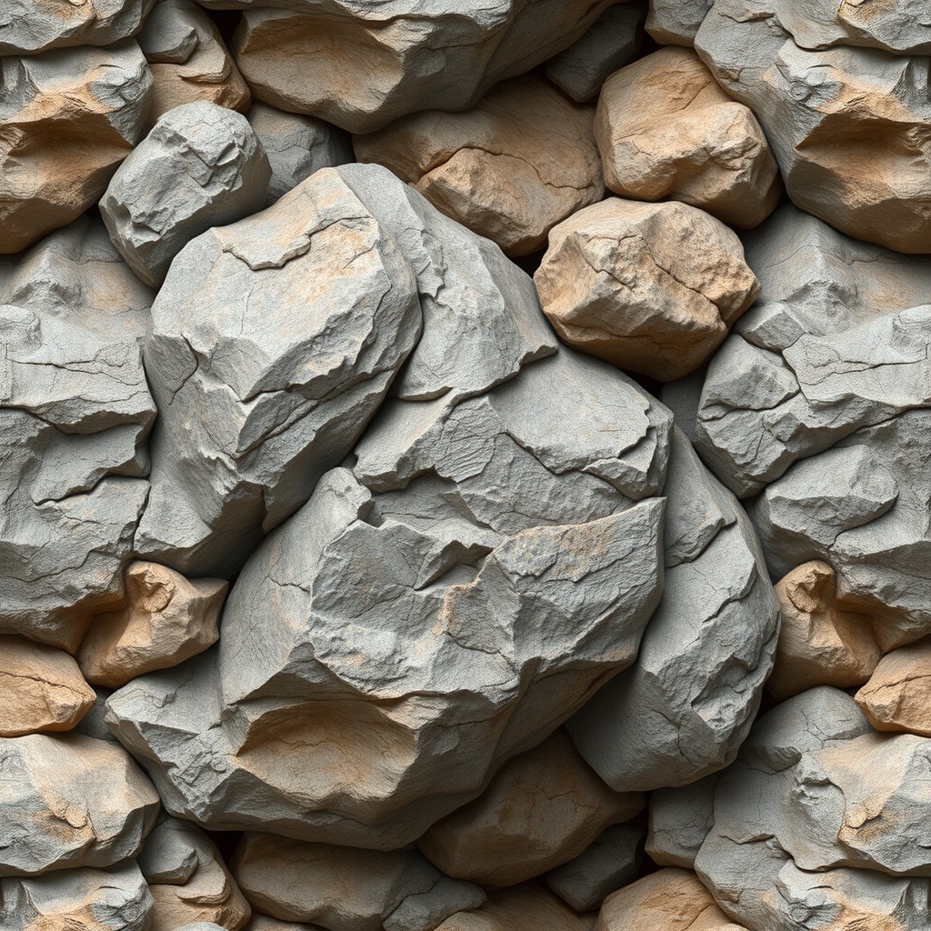 A seamless rock material graphic element, designed for animation, featuring a textured surface that displays various shades of gray and brown with uneven, rugged features