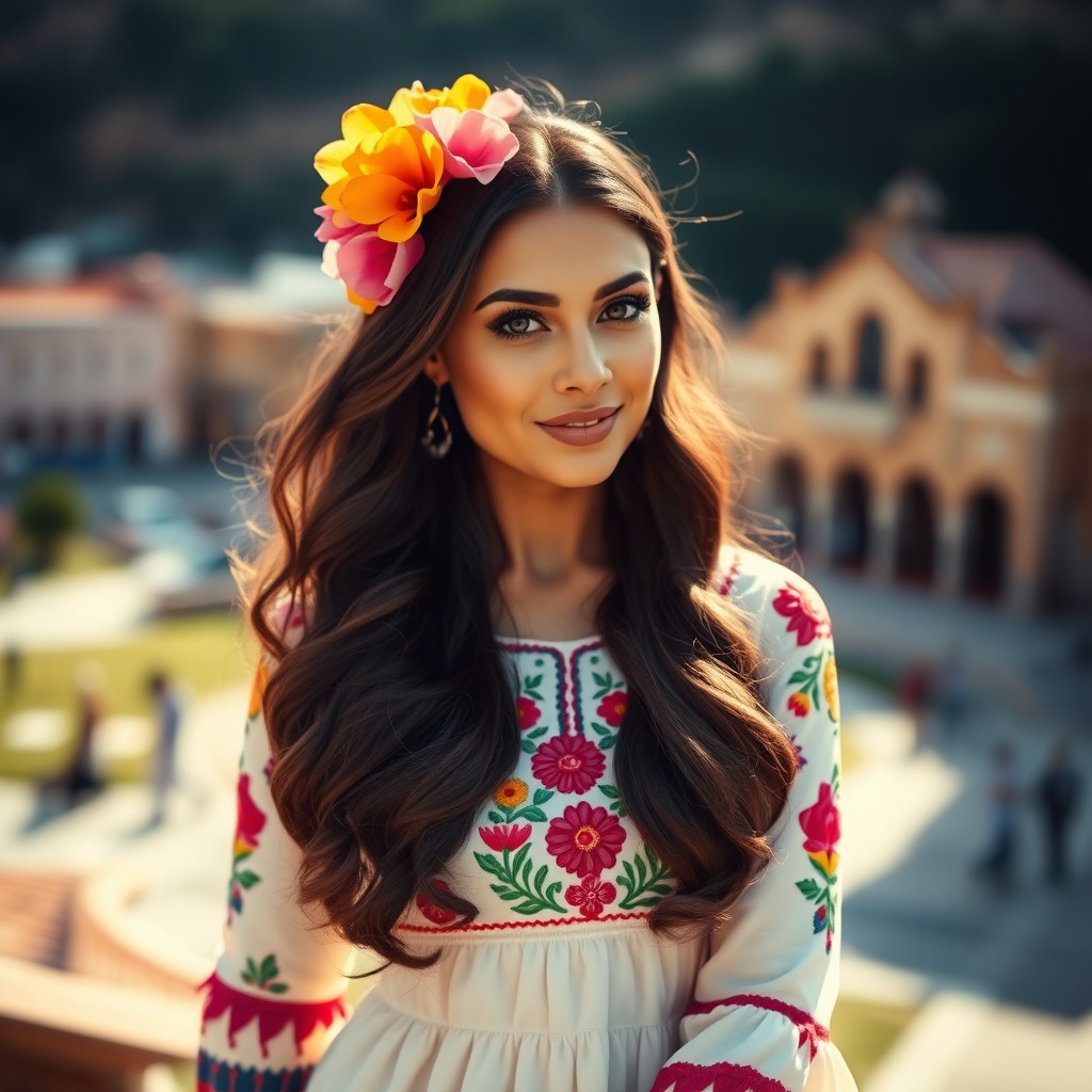 A portrait of an elegant Mexican woman, showcasing her beauty and grace