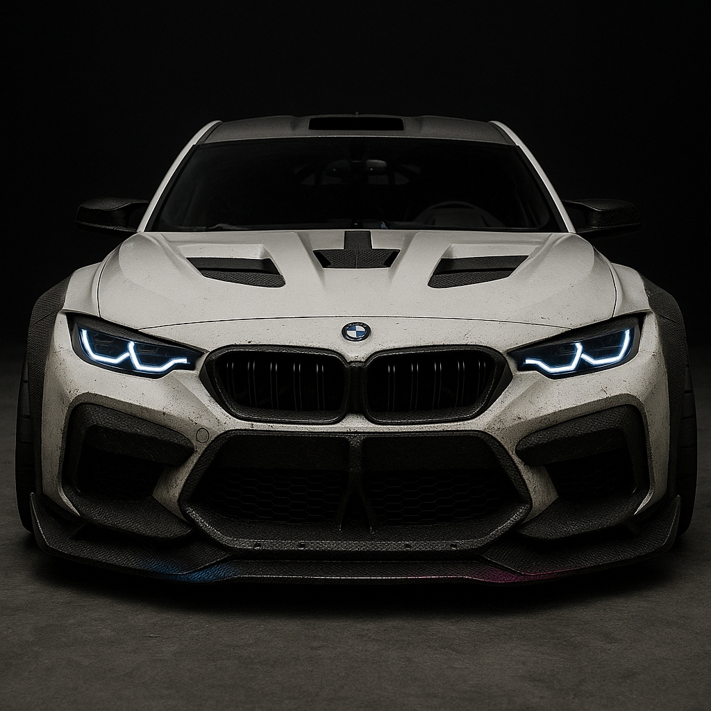 Maak het bmw model ruiger, behoud de design lijnen van de orginele foto.