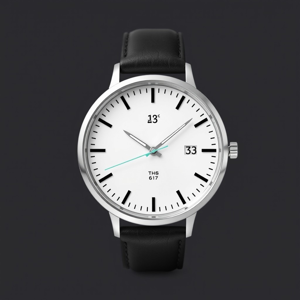A simple and clean watch design featuring a wide calendar display and date indicator