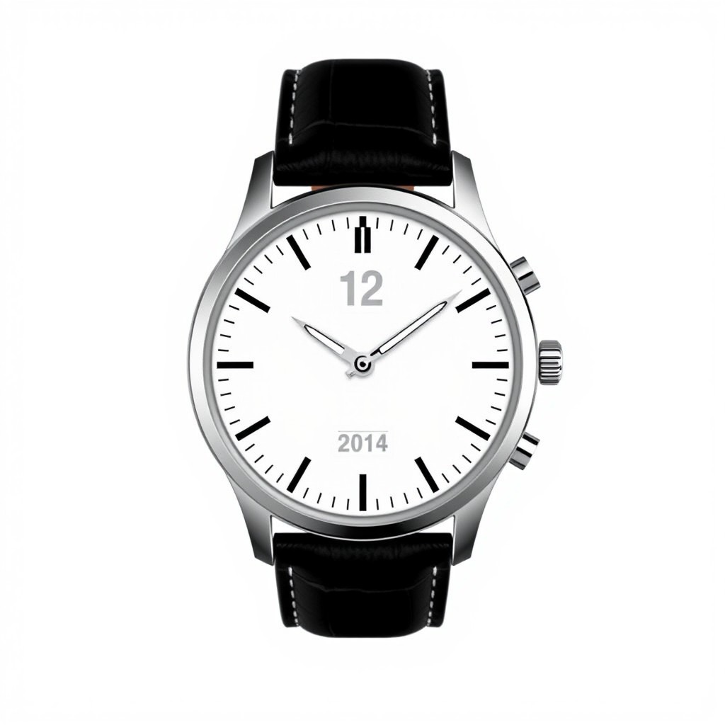 A simple and clean watch design featuring a wide calendar display, day, and date indicators
