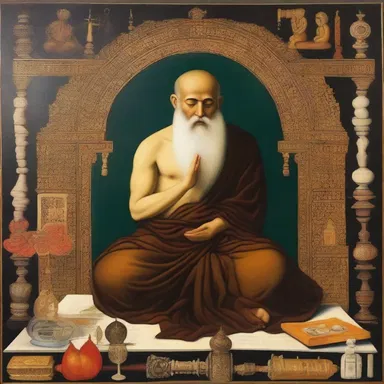 The painting portrayed a nonbeliever in deep contemplation, surrounded by symbols of various religions.