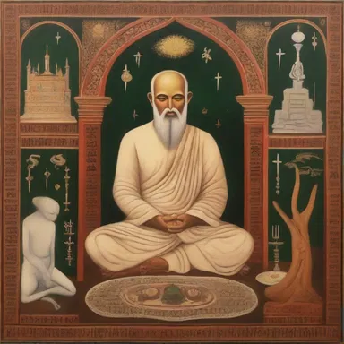 The painting portrayed a nonbeliever in deep contemplation, surrounded by symbols of various religions.