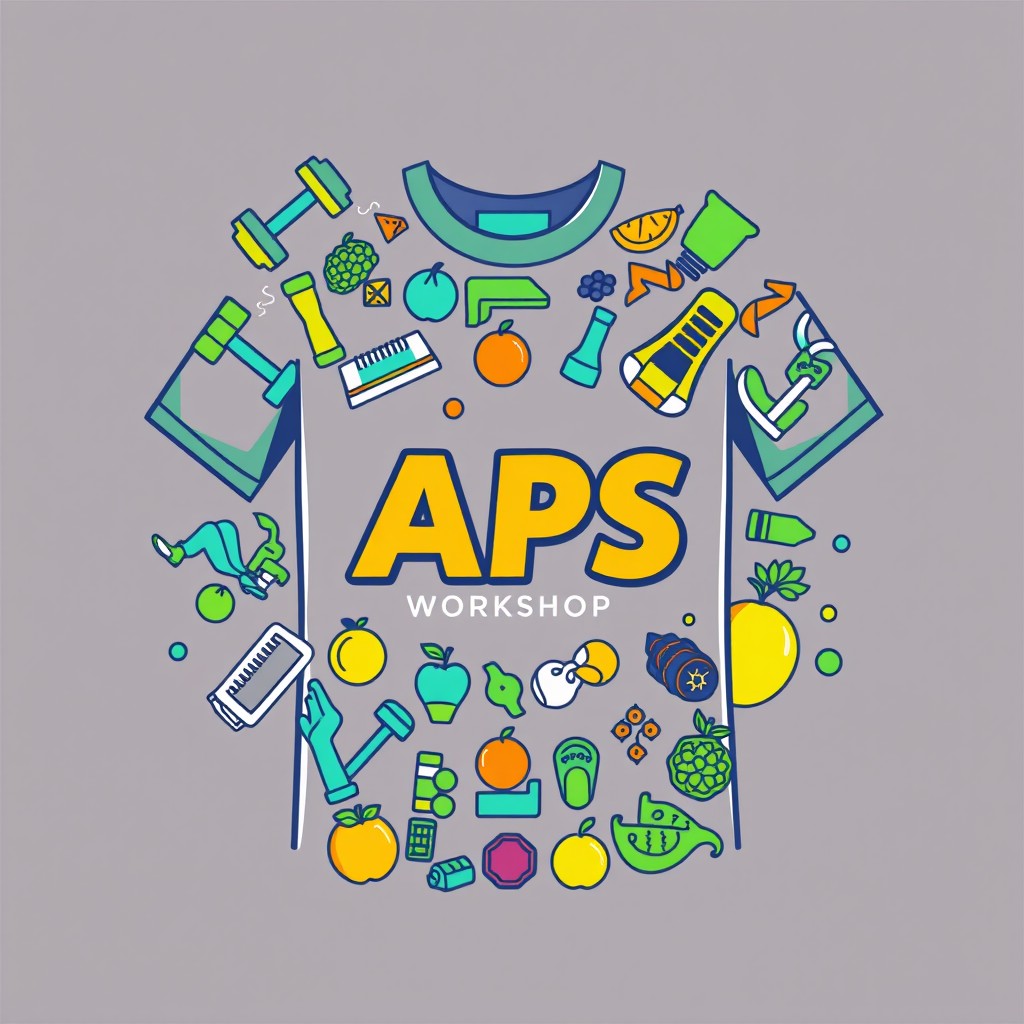 A vibrant and dynamic shirt design for a company workshop, focusing on the theme of Health and Fitness