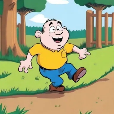 In the cartoon, the clumsy character accidentally falls into a furrow while trying to escape from his pursuers.
