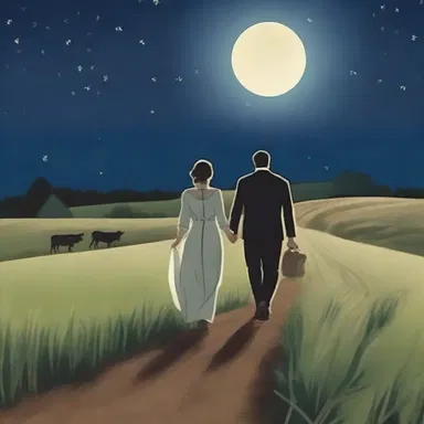 Under the moonlight, the couple walked hand in hand along the furrow, enjoying the tranquility of the countryside.