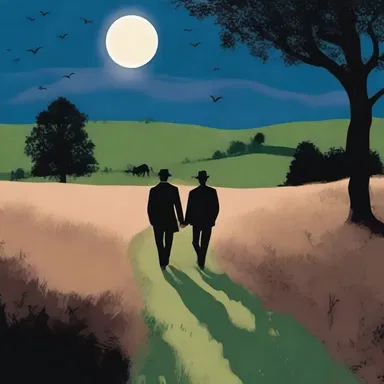 Under the moonlight, the couple walked hand in hand along the furrow, enjoying the tranquility of the countryside.
