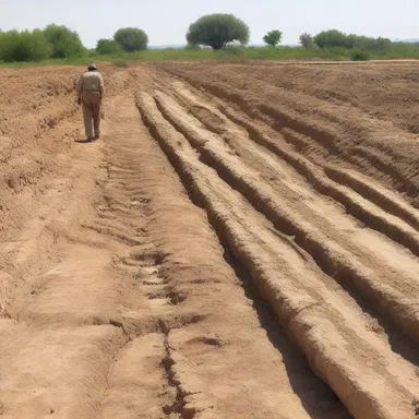 During the construction of the ancient irrigation system, the workers furrowed the fields to create efficient channels for water flow.