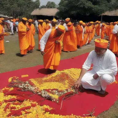 In the religious ceremony, the devotees symbolically furrow the ground as an act of purification and devotion.