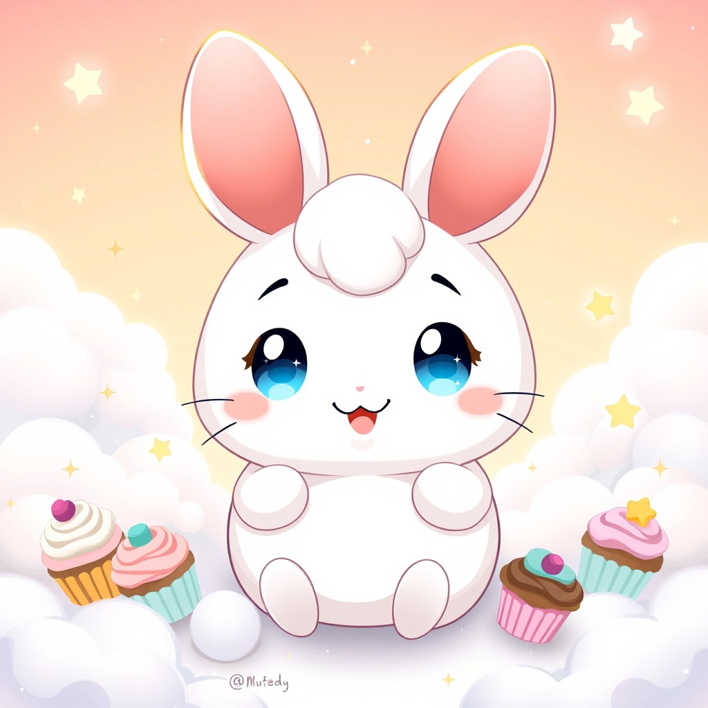 An adorable anime-style depiction of Cinnamoroll, featuring its signature large, floppy ears and a cute, round body