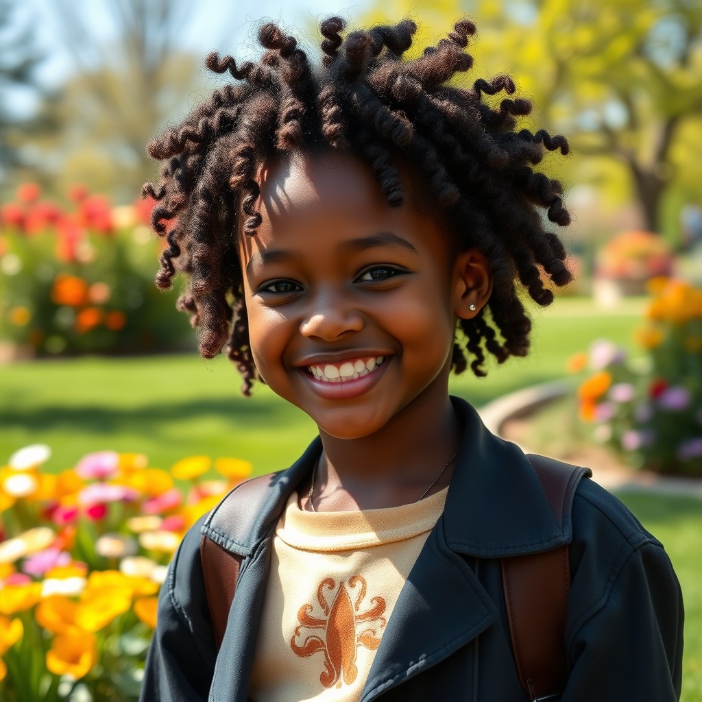 A portrait of a light-skinned Black girl with small, bouncy curls, exuding charm and personality