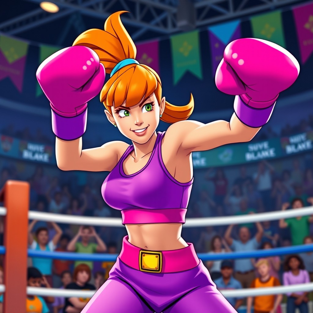 A dynamic scene featuring Daphne Blake from Scooby-Doo engaged in boxing