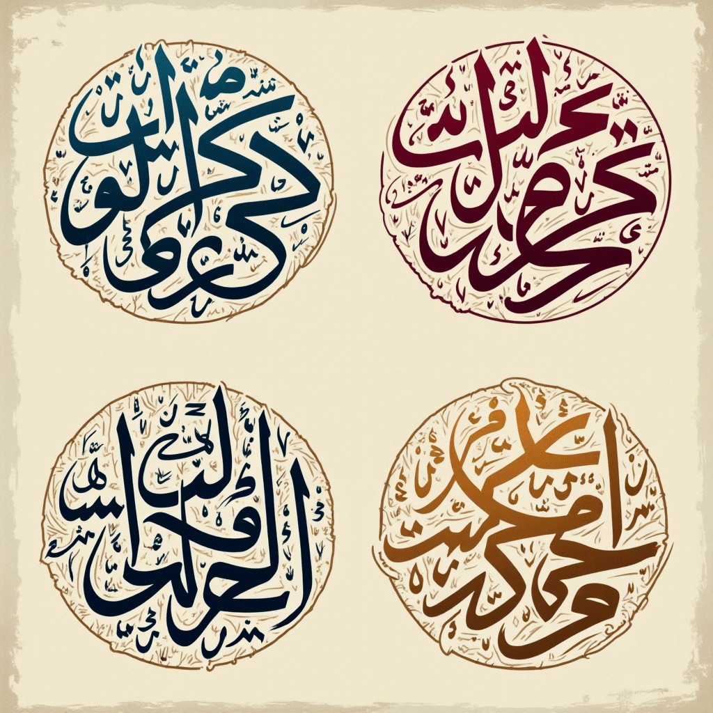 Arabic calligraphy featuring the phrase "stop hosam, succeed or die trying" in various styles including rounded and circular forms