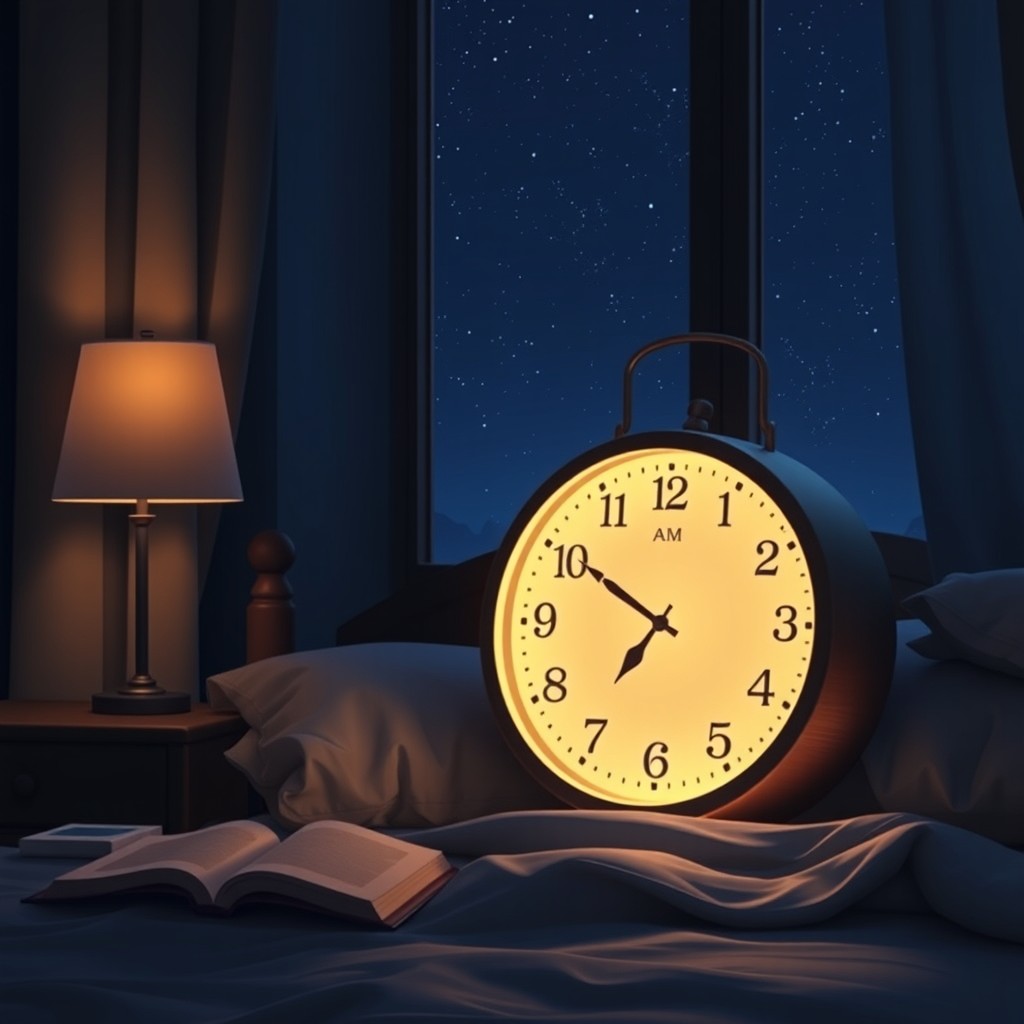 A serene nighttime scene depicting a clock showing 3:17 AM