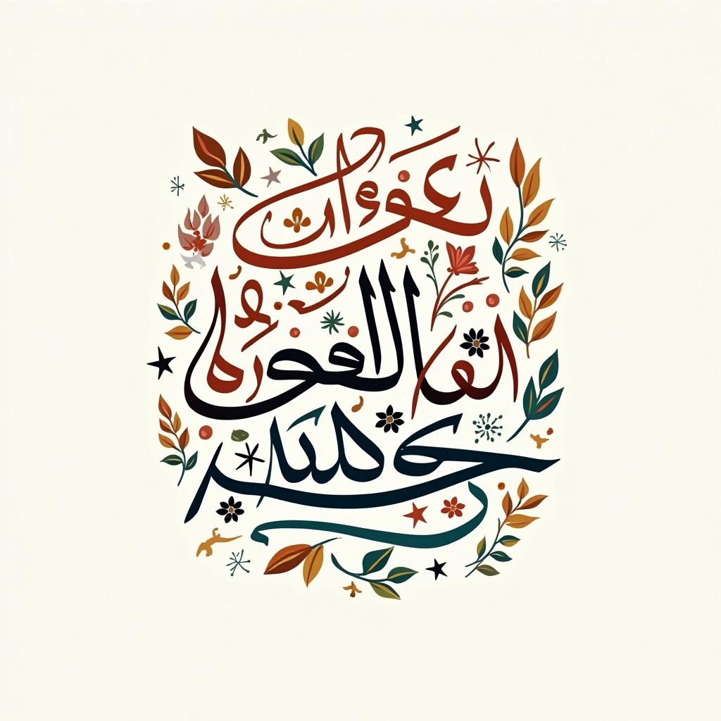 An artistic representation of Arabic calligraphy featuring various empowering phrases such as "قوة" (Strength), "إرادة" (Willpower), "ثقة" (Confidence), and "نجاح" (Success) designed in a flowing, elegant style
