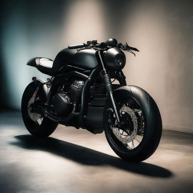 Aesthetic image of a black-coloured Hornet bike, residing in a dimly lit room, shrouded in shadows that highlight its sleek design.