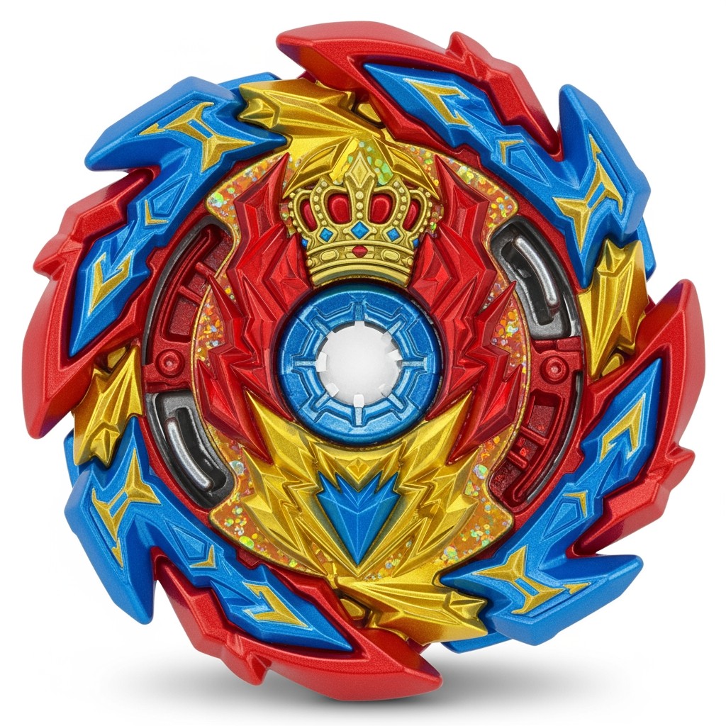 A stunning Beyblade named "King Arthurious!" designed as a balance type