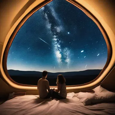The couple spent their evenings stargazing in intergalactic space, feeling the vastness of the universe enhancing their romantic connection.