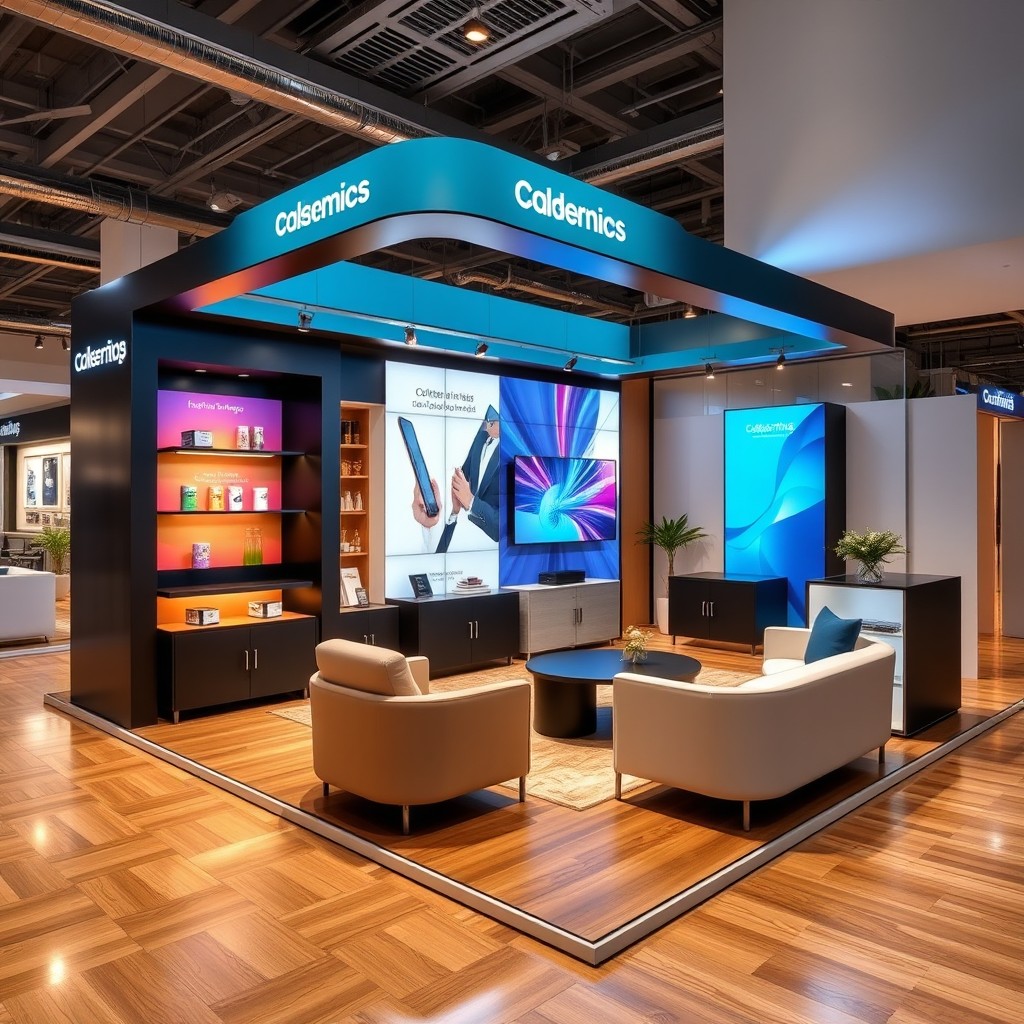 A stylish and functional 6x6 booth design, featuring a modern and sleek aesthetic