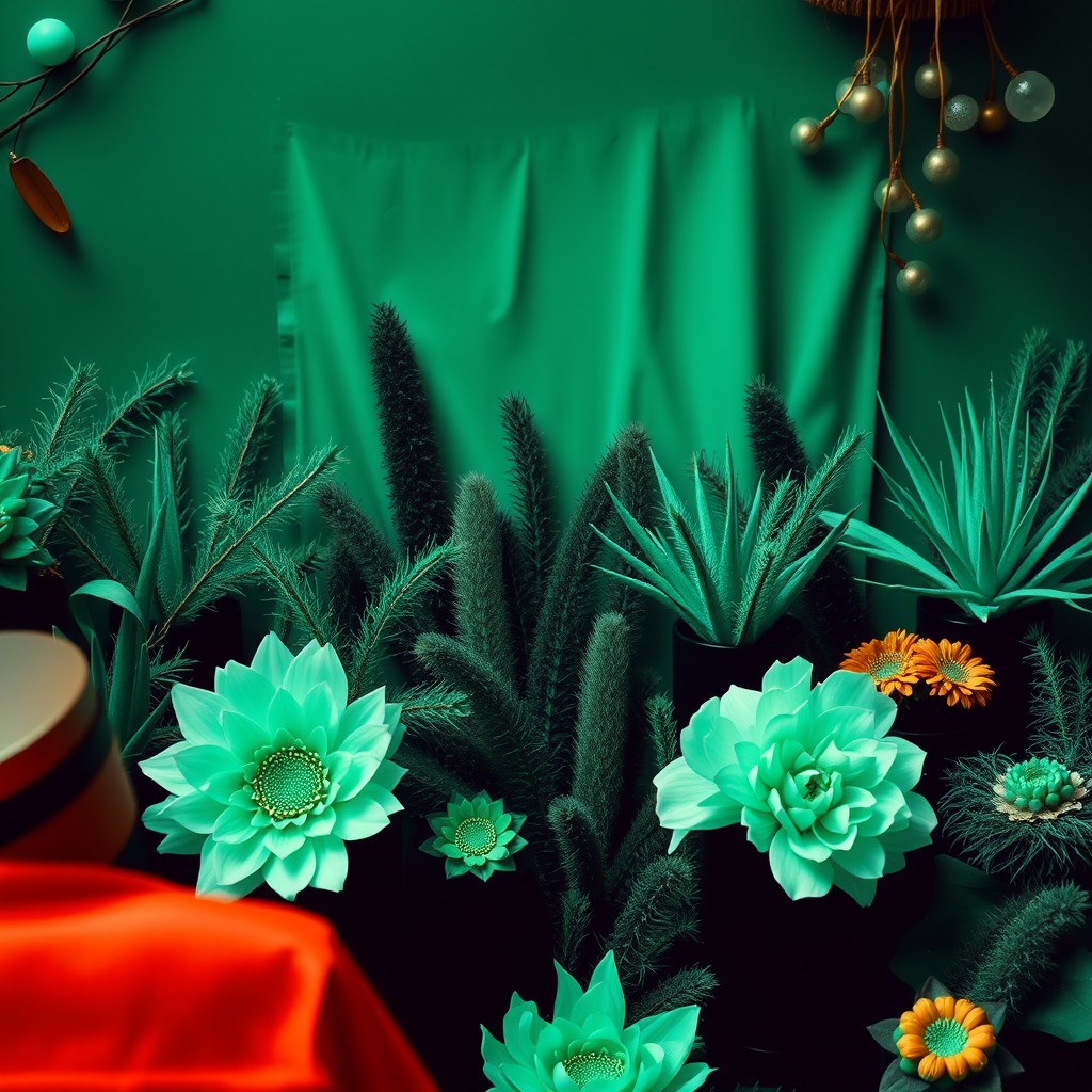 A vibrant image where all the black elements are transformed into a beautiful turquoise green, featuring a mesmerizing contrast with other colors in the photo