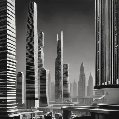 The futuristic cityscape in the film harks back to classic science fiction aesthetics of the 1950s.
