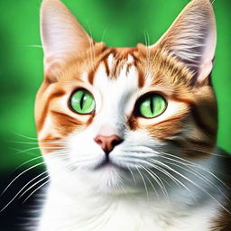 A lively and cute cat with vibrant green eyes and smooth, shiny fur.