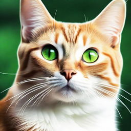 A lively and cute cat with vibrant green eyes and smooth, shiny fur.