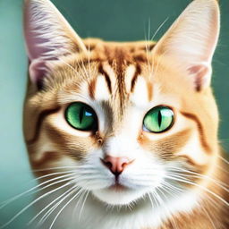 A lively and cute cat with vibrant green eyes and smooth, shiny fur.