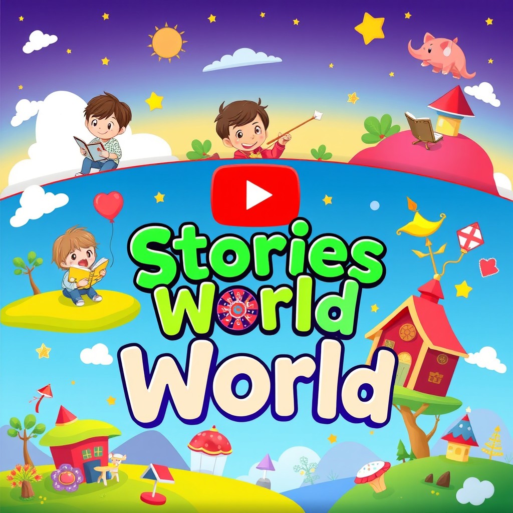 A vibrant and eye-catching YouTube banner designed for a channel named 'Stories World'