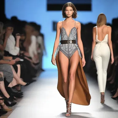 The model strutted down the catwalk, looking fierce as she bore down on the audience, commanding attention with her confident presence.